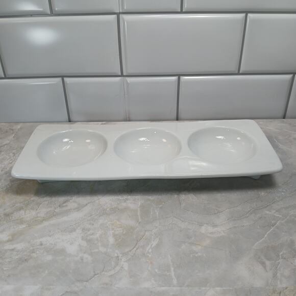 BIA White Ceramic 3 Section Serving Dish Sauce Tray Nuts Candy Tapas Charcuterie - Picture 4 of 10